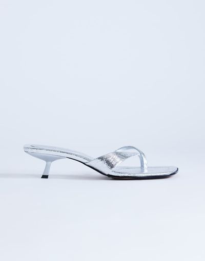 Topshop Topshop Solo strappy mule mid heel sandals in silver