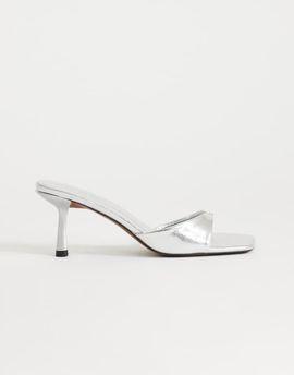 Topshop Topshop Sophie asymmetric mid heel mules in silver