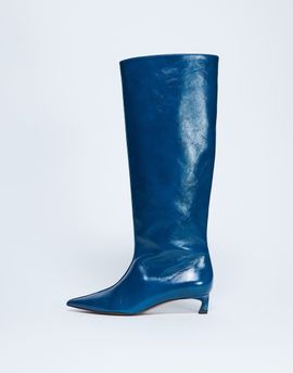 Topshop Topshop Sophie Premium leather point toe knee high boots in blue