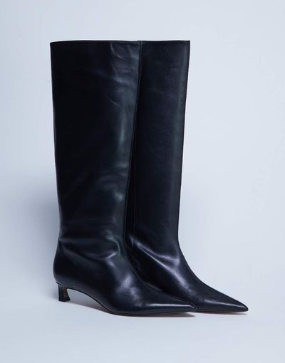 Topshop Topshop Sophie Premium leather pointed toe knee high boots in black