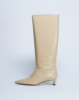 Topshop Topshop Sophie Premium leather pointed toe knee high boots in buttermilk-White