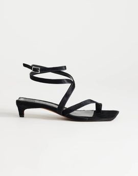 Topshop Topshop Sophie strappy mid heel sandals in black print hair on real leather