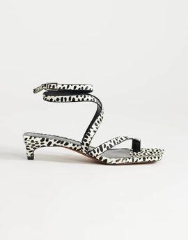 Topshop Topshop Sophie strappy mid heel sandals in dalmatian print hair on real leather-White