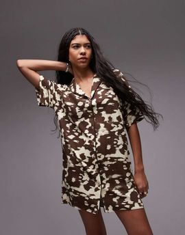 Topshop Topshop souvenir mini shirt dress in abstract cow hide print-Multi