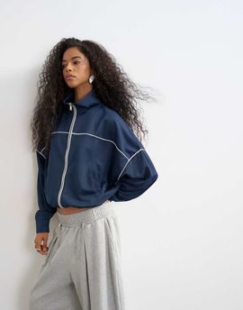 Topshop Topshop sports high neck piped jacket in navy