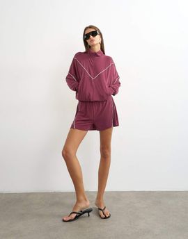 Topshop Topshop sporty piping detail shorts in burgundy - part of a set-Red