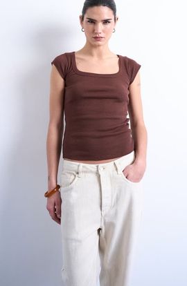 Topshop Topshop Square Neck Cap Sleeve Stretch Cotton Rib Top