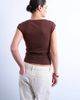 Topshop Topshop square neck ribbed cap sleeve tee in brown - 4