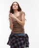 Topshop Topshop square neck ribbed cap sleeve tee in fudge brown - 3