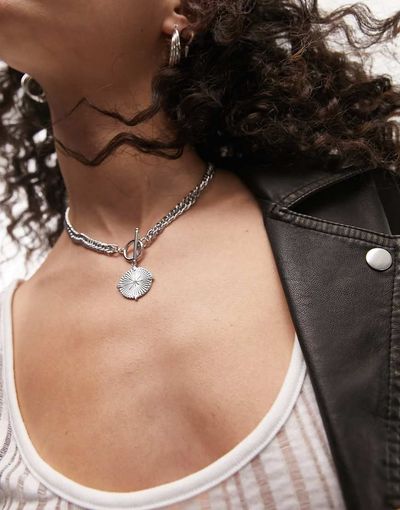 Topshop Topshop stainless silver coin t bar necklace