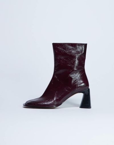 Topshop Topshop Star Premium leather round toe block heel boots in burgundy-Red