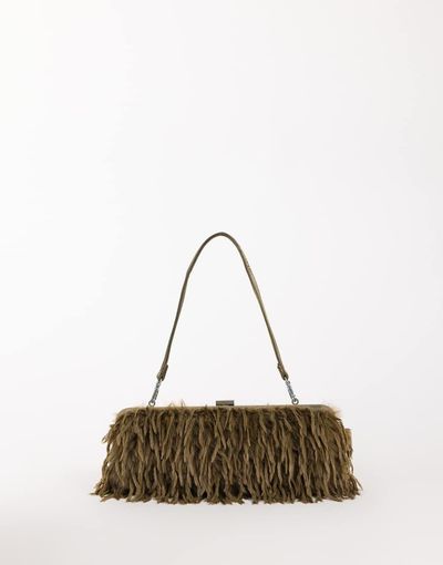 Topshop Topshop Steele small faux feather shoulder bag in khaki-Green