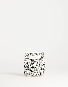 Topshop Topshop Stella hair on real leather small grab bag in dalmatian print-White