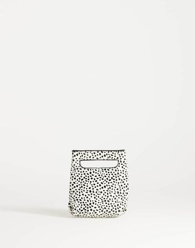 Topshop Topshop Stella hair on real leather small grab bag in dalmatian print-White