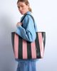 Topshop Topshop Stevie large striped faux leather tote in pink & khaki green - 1