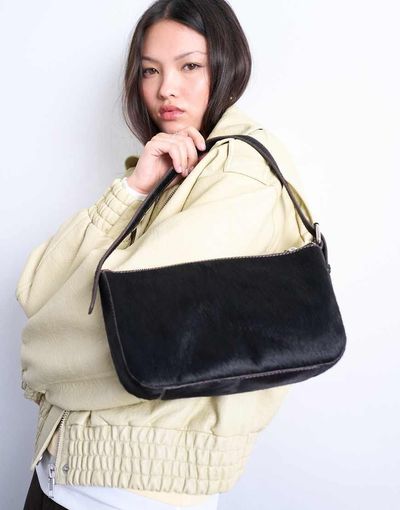 Topshop Topshop Stina real leather shoulder bag in chocolate pony-Brown