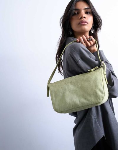 Topshop Topshop Stina small hair-on real leather shoulder bag in green
