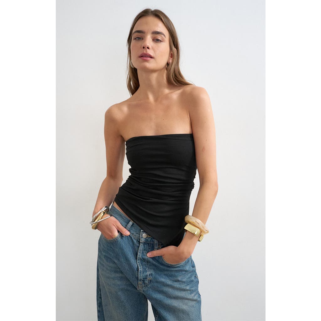 Topshop Topshop Strapless Ruched Side Slit Stretch Cotton Top