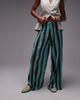 Topshop Topshop stripe crinkle wide leg pants in blue and brown-Multi - 1