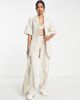 Topshop Topshop stripe linen-blend tie waist pants in beige - part of a set-Neutral - 1
