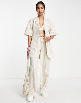 Topshop Topshop stripe linen-blend tie waist pants in beige - part of a set-Neutral
