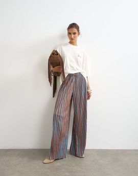 Topshop Topshop stripe plisse pants in brown-Multi