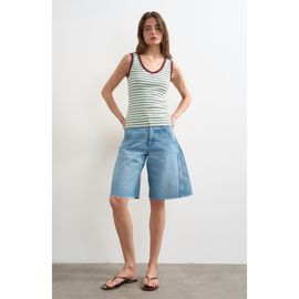 Topshop Topshop Stripe V-Neck Stretch Cotton Rib Tank