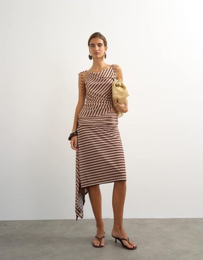 Topshop Topshop striped asymmetric skirt in brown