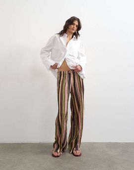 Topshop Topshop striped crinkle tie waist wide leg pants in pink