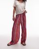 Topshop Topshop striped crinkle wide leg pants in red and lilac-Multi - 1