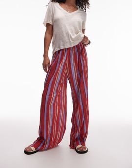 Topshop Topshop striped crinkle wide leg pants in red and lilac-Multi