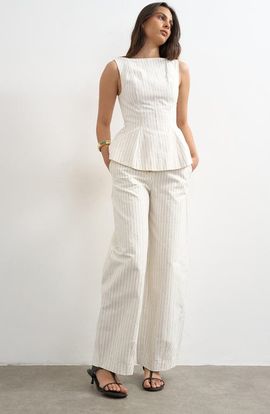 Topshop Topshop Striped High Neck Peplum Top