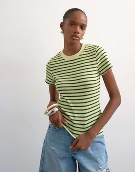 Topshop Topshop striped rib knit short sleeve tee in green