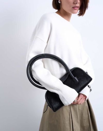 Topshop Topshop Sullivan hair on leather small bowler shoulder bag in black