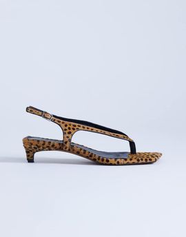 Topshop Topshop Sunshine mid heel flip flop sandals in deer print hair-on real leather-Orange