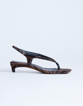Topshop Topshop Sunshine toe thong mid heel sandal in brown zebra hair on real leather
