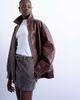 Topshop Topshop super oversized faux leather contrast heavy wash bomber jacket in brown - 1