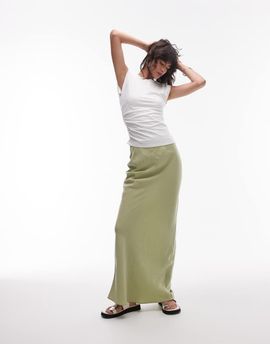 Topshop Topshop super soft cupro bias cut maxi skirt in olive-Green