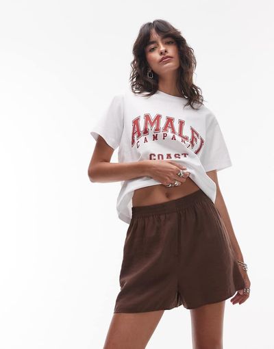 Topshop Topshop super soft cupro shorts in chocolate - part of a set-Brown