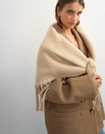 Topshop Topshop Susan fringe scarf in beige-Neutral