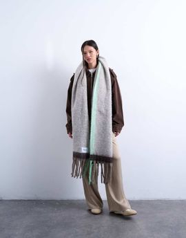 Topshop Topshop Sydney blanket scarf in chocolate and mint-Brown