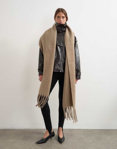 Topshop Topshop Sydney blanket scarf in mink-NEUTRAL