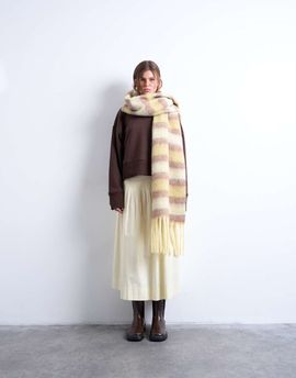 Topshop Topshop Sydney striped blanket scarf in green & brown-Multi
