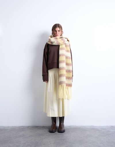 Topshop Topshop Sydney striped blanket scarf in green & brown-Multi