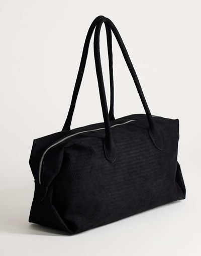 Topshop Topshop Tabby large suedette weekend bag in black weave