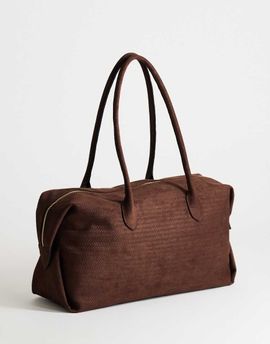 Topshop Topshop Tabby large suedette weekend bag in chocolate weave-Brown
