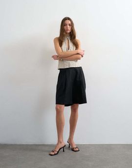 Topshop Topshop tailored linen blend ovoid bermuda shorts in black