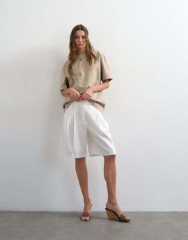 Topshop Topshop tailored linen blend ovoid bermuda shorts in ecru-Yellow