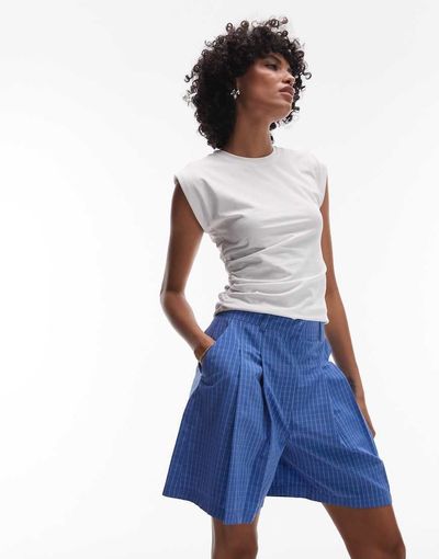 Topshop Topshop tailored plaid longline shorts in blue - part of a set