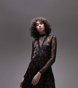 Topshop Topshop Tall lace and print mix mini dress in multi